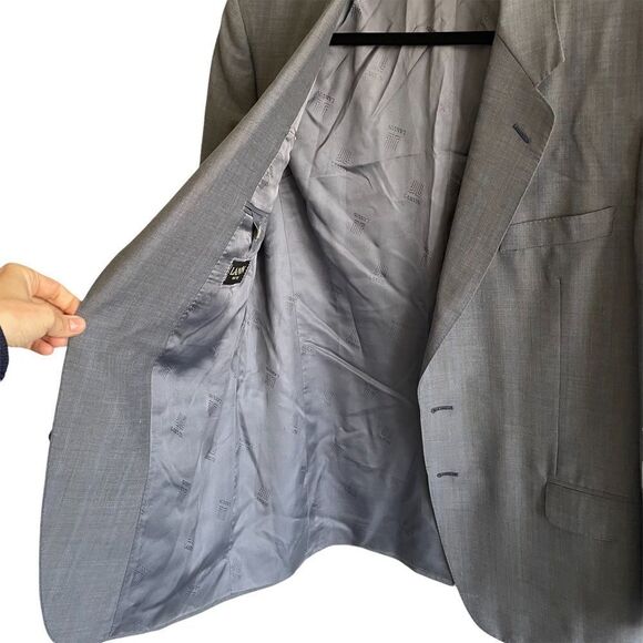 LANVIN Wool Gray Blue Copper PinStripe Button Front Blazer Jacket 44R - Picture 3 of 13